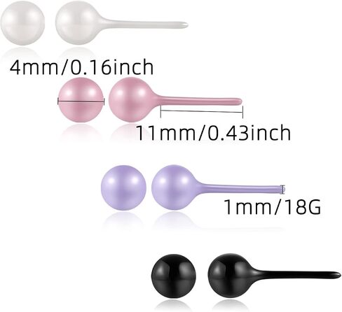Tiny Stud Earrings for Women or Girls, 4 Pairs Classical Black White Pink Purple Ceramic Round Ball Stud Earrings Set Hypoallergenic 6mm 4mm Studs for Sensitive Ears in Saudi Arabia