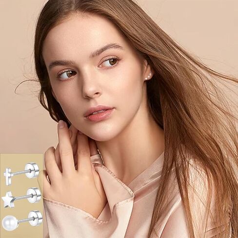 30 زوجًا من الأقراط المسطحة للنساء من التيتانيوم للأذنين الحساسة والقلب أوبال لؤلؤ مكعب زركونيا 20 جرام أقراط مسطحة الظهر لا تسبب الحساسية in Kuwait