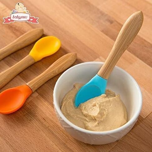 Babynow Bamboo Baby Spoons Self-Feeding Supplies for 6+ Months Babies & Toddlers in Bamboo & Soft Tip Designs BLUE Pack of 2 in Saudi Arabia