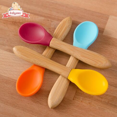 Babynow Bamboo Baby Spoons Self-Feeding Supplies for 6+ Months Babies & Toddlers in Bamboo & Soft Tip Designs BLUE Pack of 2 in Saudi Arabia