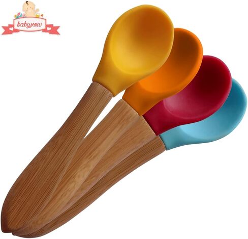 Babynow Bamboo Baby Spoons Self-Feeding Supplies for 6+ Months Babies & Toddlers in Bamboo & Soft Tip Designs BLUE Pack of 2 in Saudi Arabia