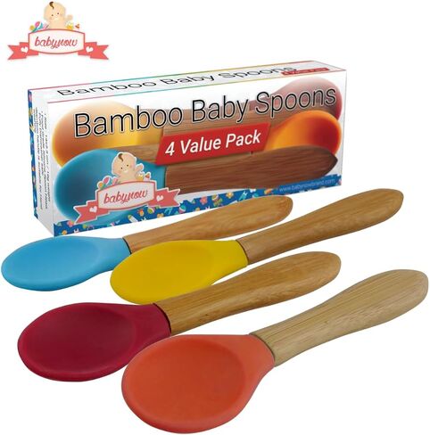Babynow Bamboo Baby Spoons Self-Feeding Supplies for 6+ Months Babies & Toddlers in Bamboo & Soft Tip Designs BLUE Pack of 2 in Saudi Arabia