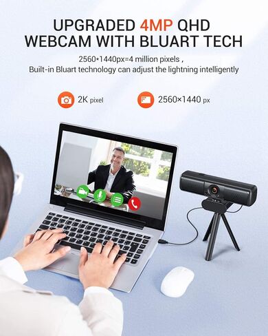 كاميرا ويب DEPSTECH D12 2K، كاميرا ويب مع ميكروفون لسطح المكتب، كاميرا ويب لأجهزة الكمبيوتر، كاميرا ويب USB متوافقة مع الكمبيوتر/سطح المكتب/الكمبيوتر المحمول/Mac، توصيل وتشغيل كاميرا الويب المتدفقة 【غطاء الخصوصية وحامل ثلاثي الأرجل】 in Kuwait