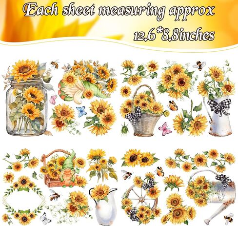 4 Sheets 11.8 x 7.8 inch Sunflower Rub on Transfer for Furniture and Craft Large Vintage Flowers Rub on Transfers Stickers Spring Summer Flowers Decoration Transfers for Furniture Home Wall Decor in Saudi Arabia