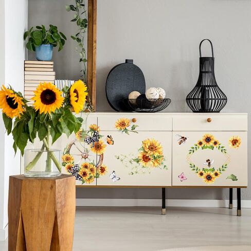 4 Sheets 11.8 x 7.8 inch Sunflower Rub on Transfer for Furniture and Craft Large Vintage Flowers Rub on Transfers Stickers Spring Summer Flowers Decoration Transfers for Furniture Home Wall Decor in Saudi Arabia