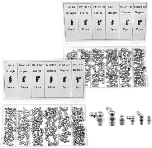 SING F LTD 220pcs Metric and SAE Thread Hydraulic Grease Fitting Assortment Kit with Divided Plastic Case for Straight Angled Nipple Set in Saudi Arabia
