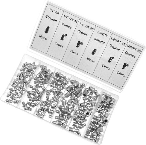 SING F LTD 220pcs Metric and SAE Thread Hydraulic Grease Fitting Assortment Kit with Divided Plastic Case for Straight Angled Nipple Set in Saudi Arabia