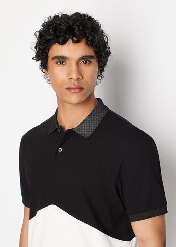 A｜X ARMANI EXCHANGE Men's Regular Fit Cotton Piquet Colorblock Polo in Saudi Arabia