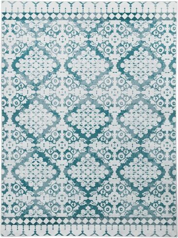 HOMBYS 9x12 ft Moroccan Area Rug for Living Room Bedroom, Large Floral Floor Carpet with Non-Slip Backing for Indoor Office Dining Room, Traditional Tribal Farmhouse Home Deco, Blue, Machine Washable in Saudi Arabia
