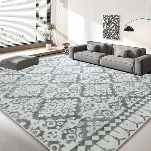 HOMBYS 9x12 ft Moroccan Area Rug for Living Room Bedroom, Large Floral Floor Carpet with Non-Slip Backing for Indoor Office Dining Room, Traditional Tribal Farmhouse Home Deco, Blue, Machine Washable in Saudi Arabia