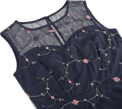Women's Vintage 1950s Floral Embroidery Dress Sleeveless Mesh Cocktail Wedding Evening Party Prom Swing Dress in Saudi Arabia