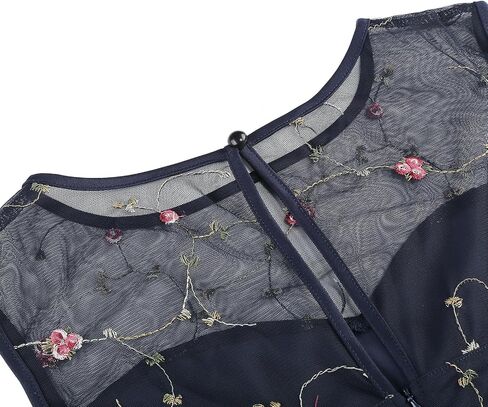 Women's Vintage 1950s Floral Embroidery Dress Sleeveless Mesh Cocktail Wedding Evening Party Prom Swing Dress in Saudi Arabia