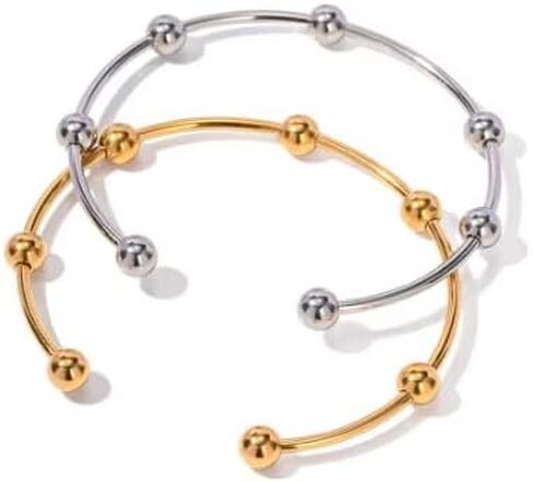 أساور مقاومة للماء مطلية بالذهب عيار 18 قيراط مصنوعة من الفولاذ المقاوم للصدأ مجوهرات أساور مفتوحة على شكل كرة مستديرة مقاومة للماء in Kuwait