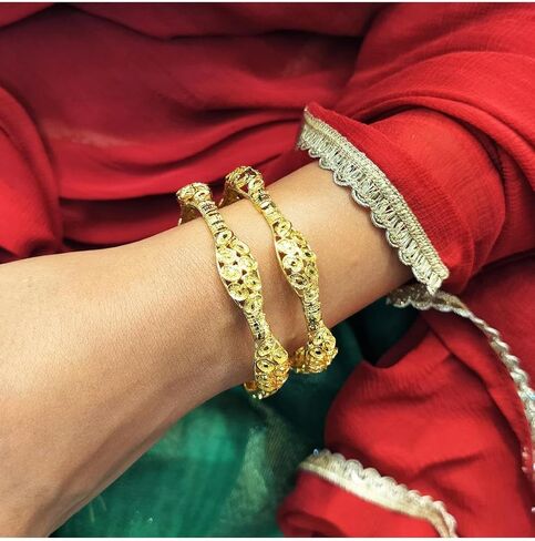 Efulgenz Gold Tone Indian Bangle Set for Women Dubai Style Bangle Set Indian Gold Tone Bangles Bracelet Indian Bridal Jewelry for Wedding Fashion Jewelry in Saudi Arabia