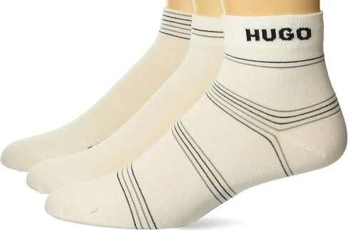 HUGO Mens 3-pack Stripe Cotton Short Socks, Salt White/Dove Grey & Solid Black Stripe, 3-9 US in Saudi Arabia