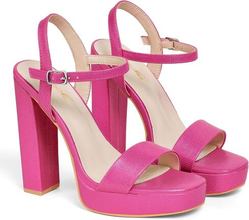 GENSHUO Platform 5 inch High Heels for Women Block Chunky High Heeled Sandals Square Open Toe Ankle Strap Glitter Sexy Shoes for Wedding Party Prom Dance in Saudi Arabia
