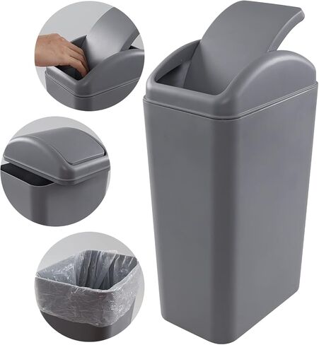 13 Liter Small Wastebasket, Grey Disposal Waste Bin, Trash Can for Bathroom, Bedroom, Kitchen, Office, Dorm in Saudi Arabia