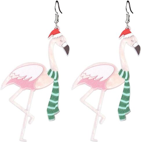 2Pairs Cute Flamingo Bird Drop Dangle Earring Set Lovely Christmas Hat Animal Dangle Earring for Women Girl Teen Friend Friendship Jewelry Birthday Gift in Saudi Arabia