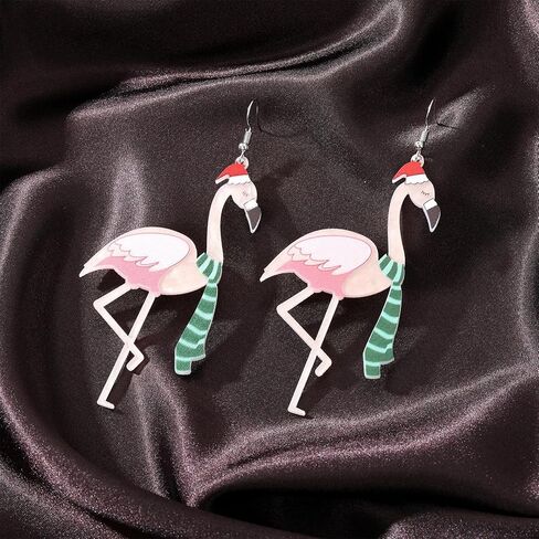 2Pairs Cute Flamingo Bird Drop Dangle Earring Set Lovely Christmas Hat Animal Dangle Earring for Women Girl Teen Friend Friendship Jewelry Birthday Gift in Saudi Arabia