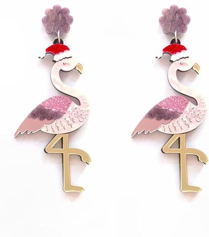 2Pairs Cute Flamingo Bird Drop Dangle Earring Set Lovely Christmas Hat Animal Dangle Earring for Women Girl Teen Friend Friendship Jewelry Birthday Gift in Saudi Arabia