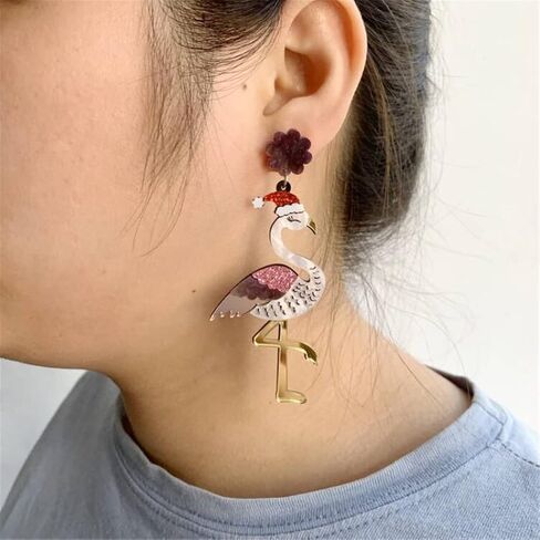 2Pairs Cute Flamingo Bird Drop Dangle Earring Set Lovely Christmas Hat Animal Dangle Earring for Women Girl Teen Friend Friendship Jewelry Birthday Gift in Saudi Arabia