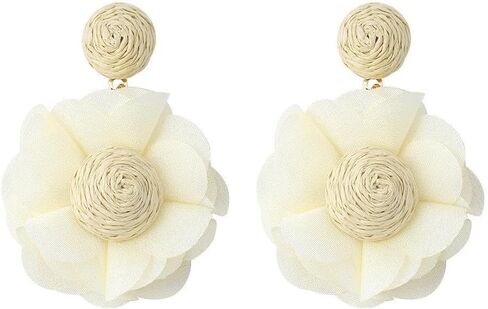 Rattan Flower Drop Earrings Raffia Flower Dangle Earrings Boho Camellia Flowers Statement Earrings Summer White flower earrings For Women Girls Valentine's Day Mother's Day Birthday Christmas Gift in Saudi Arabia