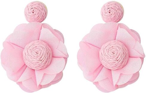 Rattan Flower Drop Earrings Raffia Flower Dangle Earrings Boho Camellia Flowers Statement Earrings Summer White flower earrings For Women Girls Valentine's Day Mother's Day Birthday Christmas Gift in Saudi Arabia