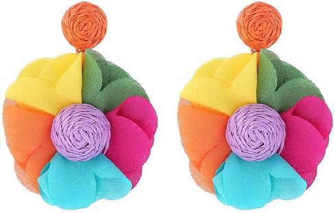 Rattan Flower Drop Earrings Raffia Flower Dangle Earrings Boho Camellia Flowers Statement Earrings Summer White flower earrings For Women Girls Valentine's Day Mother's Day Birthday Christmas Gift in Saudi Arabia