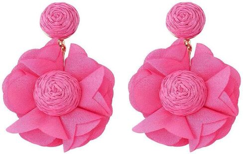 Rattan Flower Drop Earrings Raffia Flower Dangle Earrings Boho Camellia Flowers Statement Earrings Summer White flower earrings For Women Girls Valentine's Day Mother's Day Birthday Christmas Gift in Saudi Arabia