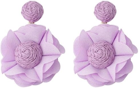 Rattan Flower Drop Earrings Raffia Flower Dangle Earrings Boho Camellia Flowers Statement Earrings Summer White flower earrings For Women Girls Valentine's Day Mother's Day Birthday Christmas Gift in Saudi Arabia