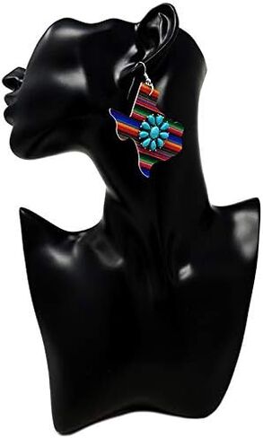 Texas Map Serape with Western Turquoise Fish Hook Earrings Boho in Saudi Arabia