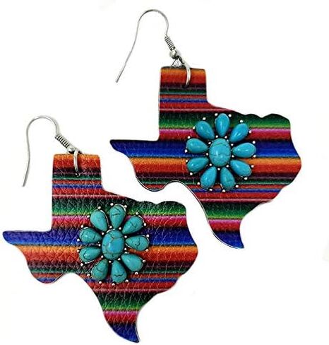 Texas Map Serape with Western Turquoise Fish Hook Earrings Boho in Saudi Arabia