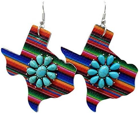 Texas Map Serape with Western Turquoise Fish Hook Earrings Boho in Saudi Arabia