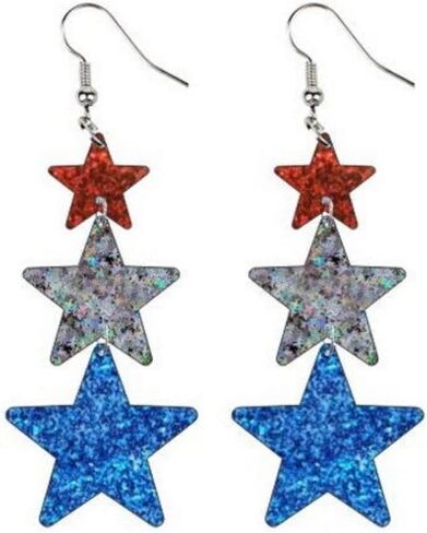 Red White Blue Patriotic Dangle Drop Stud Earrings Glitter USA Star Heart American Flag Acrylic Earrings 4th of July Independence Memorial Day Party Gift For Women Girls in Saudi Arabia