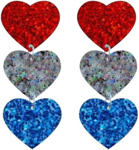Red White Blue Patriotic Dangle Drop Stud Earrings Glitter USA Star Heart American Flag Acrylic Earrings 4th of July Independence Memorial Day Party Gift For Women Girls in Saudi Arabia