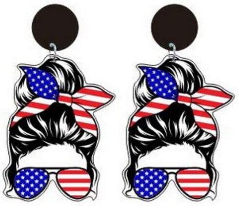 Red White Blue Patriotic Dangle Drop Stud Earrings Glitter USA Star Heart American Flag Acrylic Earrings 4th of July Independence Memorial Day Party Gift For Women Girls in Saudi Arabia