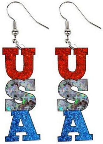 Red White Blue Patriotic Dangle Drop Stud Earrings Glitter USA Star Heart American Flag Acrylic Earrings 4th of July Independence Memorial Day Party Gift For Women Girls in Saudi Arabia