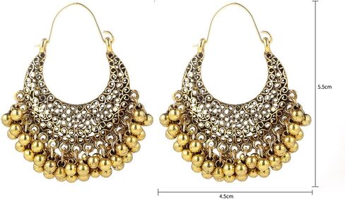 Filigree Crescent Moon Beaded Ball Tassel Dangle Drop Big Hoop Earrings for Women Girls Boho Vintage U Shaped Dangling Lightweight Hypoallergenic Fashion Jewelry Gifts in Saudi Arabia