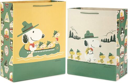Hallmark Peanuts Gift Bag Bundle (2 Bags: 1 Large 13", 1 XL 15") Snoopy and Woodstock for Father's Day, Birthdays, Summer Camp in Saudi Arabia