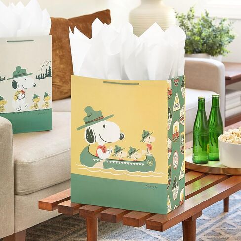 Hallmark Peanuts Gift Bag Bundle (2 Bags: 1 Large 13", 1 XL 15") Snoopy and Woodstock for Father's Day, Birthdays, Summer Camp in Saudi Arabia