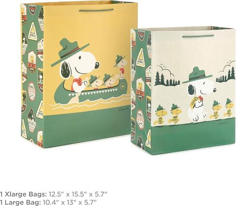 Hallmark Peanuts Gift Bag Bundle (2 Bags: 1 Large 13", 1 XL 15") Snoopy and Woodstock for Father's Day, Birthdays, Summer Camp in Saudi Arabia