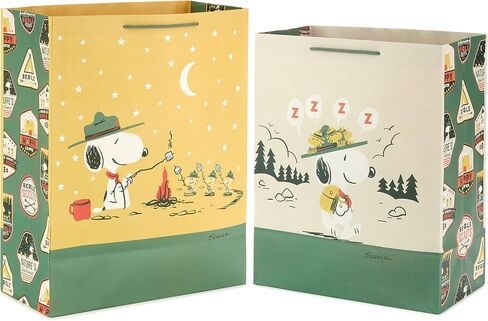 Hallmark Peanuts Gift Bag Bundle (2 Bags: 1 Large 13", 1 XL 15") Snoopy and Woodstock for Father's Day, Birthdays, Summer Camp in Saudi Arabia