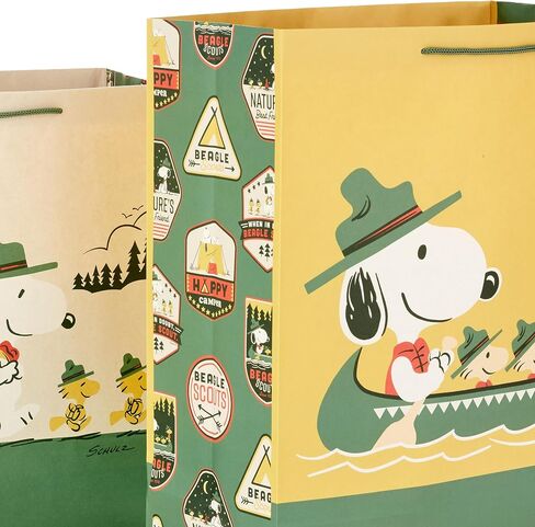 Hallmark Peanuts Gift Bag Bundle (2 Bags: 1 Large 13", 1 XL 15") Snoopy and Woodstock for Father's Day, Birthdays, Summer Camp in Saudi Arabia