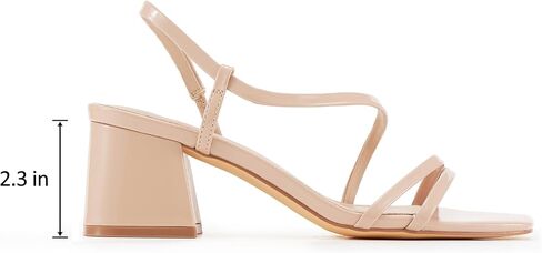 Strappy Heels for Women Short Block Low Heel Sandals, Comfortable Women's Heeled Sandals Dress Shoes with Chunky Heel and Square Toe Style for Casual Office Day Out in Kuwait