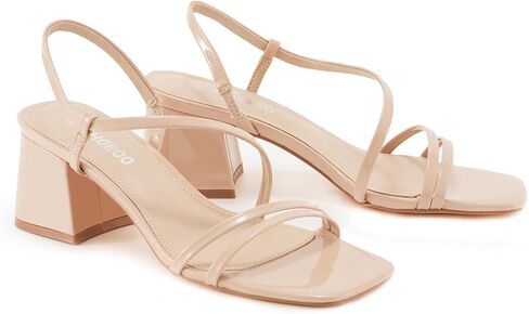 Strappy Heels for Women Short Block Low Heel Sandals, Comfortable Women's Heeled Sandals Dress Shoes with Chunky Heel and Square Toe Style for Casual Office Day Out in Kuwait