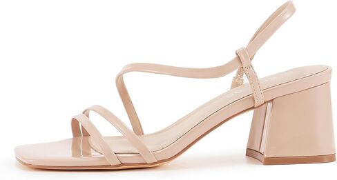 Strappy Heels for Women Short Block Low Heel Sandals, Comfortable Women's Heeled Sandals Dress Shoes with Chunky Heel and Square Toe Style for Casual Office Day Out in Kuwait