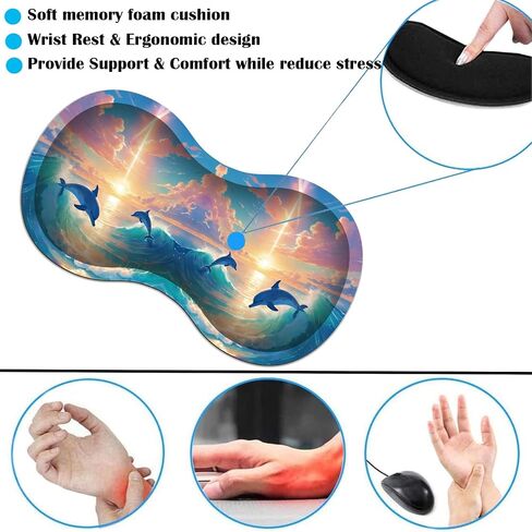 RGB Large Gaming LED Light Edge Mouse Pad + Wrist Rest + Coaster, Non-Slip Extended Waterproof Desk Mat with Stitched Edges 31.5"x11.8" for Work and Gaming, Dolphins in The Moonlight in Kuwait