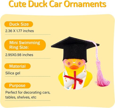 wonuu Graduation Duck Car Dashboard Decor Rubber Duck, Car Ducks Ornaments for Graduation Gift with Heart Shape Sunglasses, Gold Chain-Graduation Scroll in Saudi Arabia