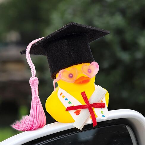 wonuu Graduation Duck Car Dashboard Decor Rubber Duck, Car Ducks Ornaments for Graduation Gift with Heart Shape Sunglasses, Gold Chain-Graduation Scroll in Saudi Arabia