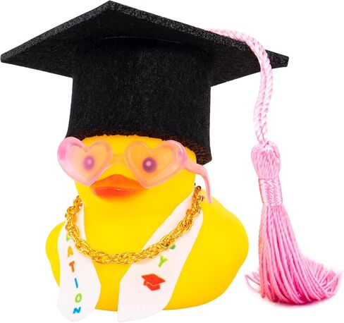 wonuu Graduation Duck Car Dashboard Decor Rubber Duck, Car Ducks Ornaments for Graduation Gift with Heart Shape Sunglasses, Gold Chain-Graduation Scroll in Saudi Arabia